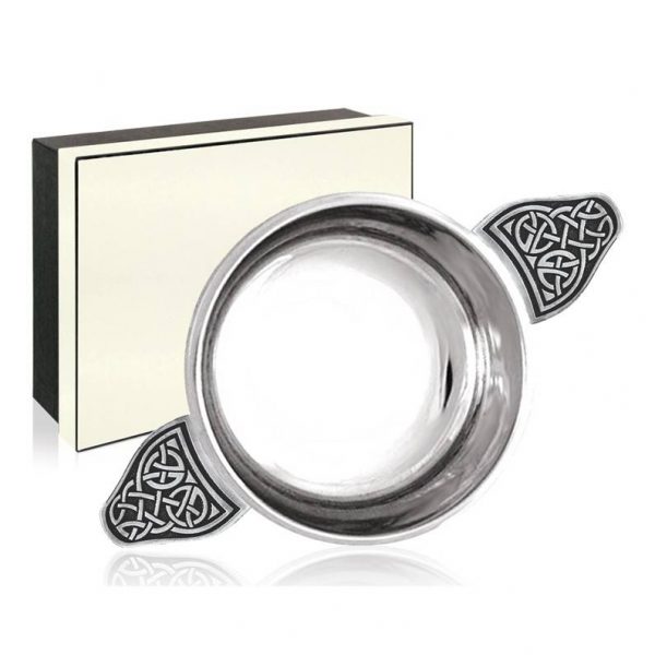 Image of Personalised Engraved Scottish Quaich Pewter Celtic Handle