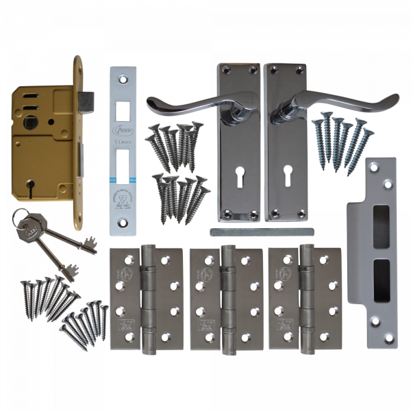 ASEC Scroll Mortice Latch External Door Lock & Handle Pack Grade 13