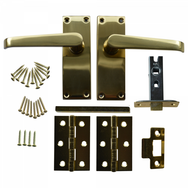 ASEC 63mm Victorian Flat Mortice Latch Door Handle Pack with Butt Hinges