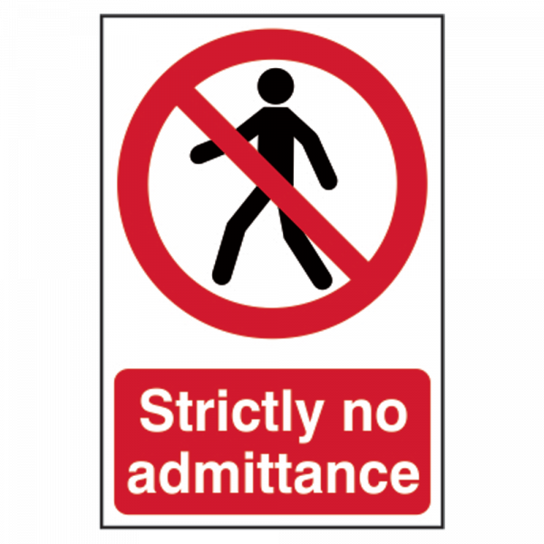 ASEC `Strictly No Admittance` Sign 200mm x 300mm