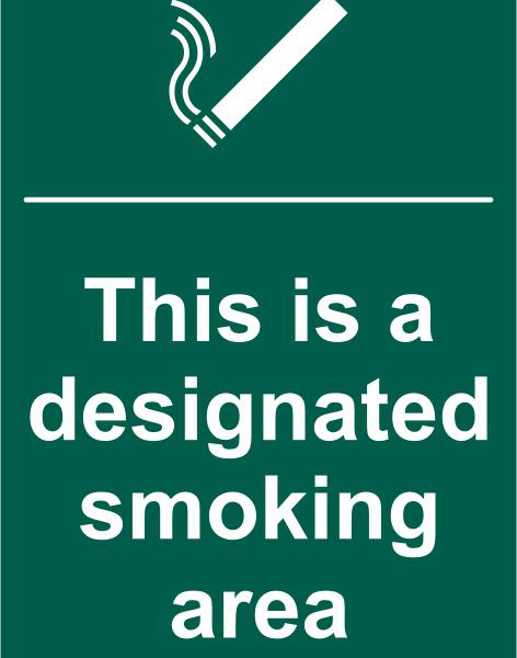 ASEC `This Is A Designated Smoking Area` 200mm x 300mm PVC Self Adhesive Sign